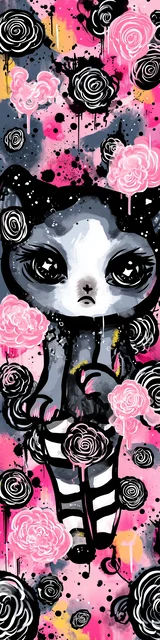 Free kawaii cats bookmark featuring a cat on a light red background